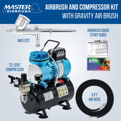 Cool Runner II Dual Fan Airbrush and Compressor Kit with Gravity Air Brush (0.3mm Nozzle Tip), Tank Compressor, with 3 Liter Tank