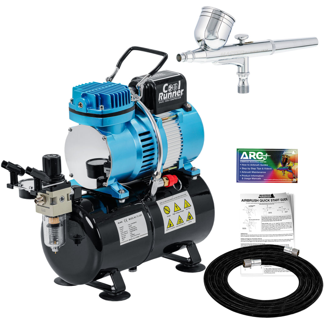 Cool Runner II Dual Fan Airbrush and Compressor Kit with Gravity Air Brush (0.3mm Nozzle Tip), Tank Compressor, with 3 Liter Tank