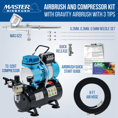 Cool Runner II Dual Fan Airbrush and Compressor Kit with Gravity Air Brush with 3 Tips (0.2, 0.3 & 0.5mm Nozzle Tip), Compressor with