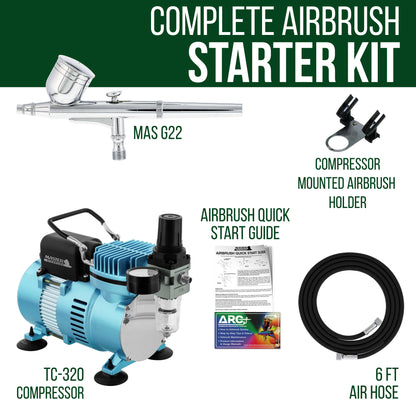 Cool Runner II Dual Fan Air Compressor System Kit with a G22 Gravity Feed Dual-Action Airbrush Set with 0.3 mm Tip - Hose, Holder, How-To Guide