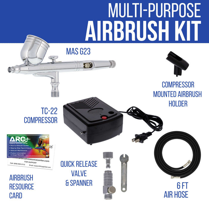 Master Performance G23 Airbrush Kit with Master Compressor Mini Portable TC-22, Air Hose & Case (Includes Booklet)