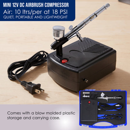 Airbrushing System Kit with a G23 Multi-Purpose Gravity Feed Dual-Action Airbrush with Cup and 0.3mm Tip , Mini Air Compressor, How-To-Airbrush Guide