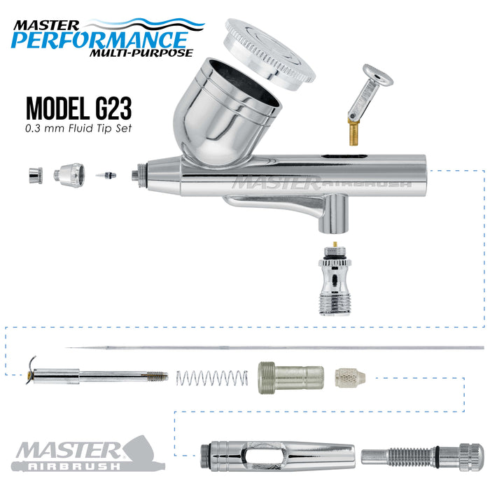 Cool Runner II Dual Fan Air Compressor System Kit with a G23 Gravity Feed Dual-Action Airbrush Set with 0.3 mm Tip - Hose, Holder, How-To Guide