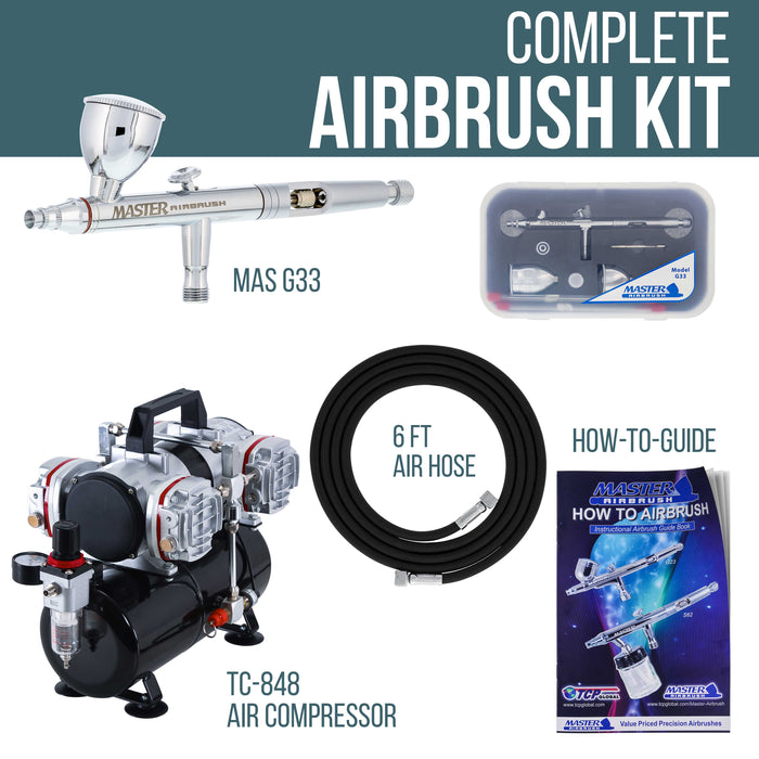 Master Airbrush G33 with The TC-848 High-Performance Four-Cylinder Piston Air.