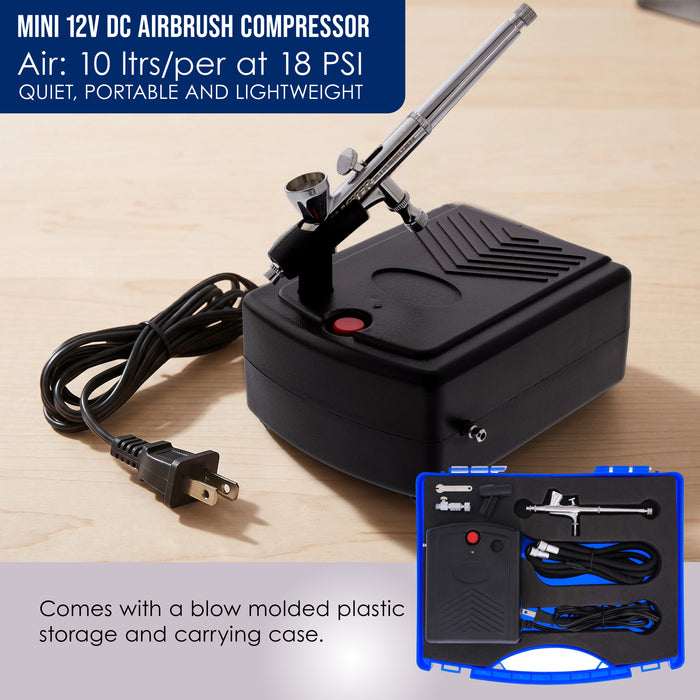 Master Airbrush Multi-Purpose Airbrush Decorating Kit with Dual-Action Air Brush (G34), Multi-Purpose Mini Air Compressor, Hose, Storage Case, How-To-Airbrush ARC Link Card