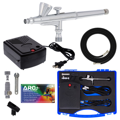 Multi-Purpose Airbrush Decorating Kit with Dual-Action Air Brush (G34), Multi-Purpose Mini Air Compressor, Hose, Storage Case