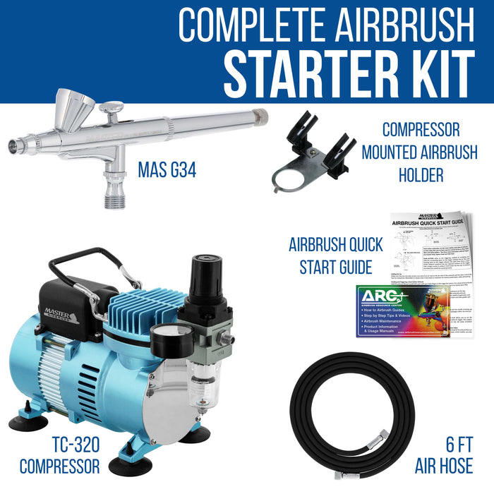 Dual Fan Air Compressor System Kit with a Dual-Action Airbrush Set