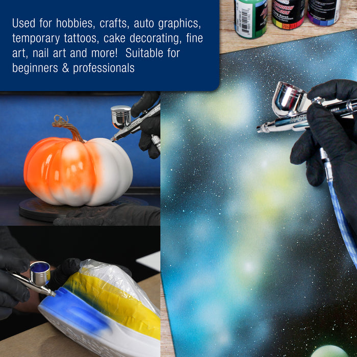 Master Airbrush Multi-Purpose Air Brush Kit with Air Compressor - G444 Airbrush, TC-326T Dual Fan Tank Compressor, 3 Needle Nozzle Tips, 12 Createx Wicked Acrylic Paints and Airbrush Cleaning Kit