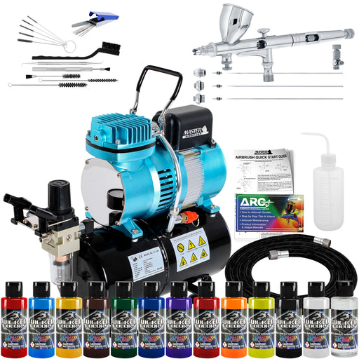 4 Airbrush Kit with Compact Airbrush Compressor, 6 Color Paint Set — TCP  Global