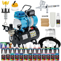Cool Runner II Dual Fan Air Storage Tank Compressor System Kit with a G44 Fine Detail Control 0.2mm Tip Airbrush, 24 Color Acrylic
