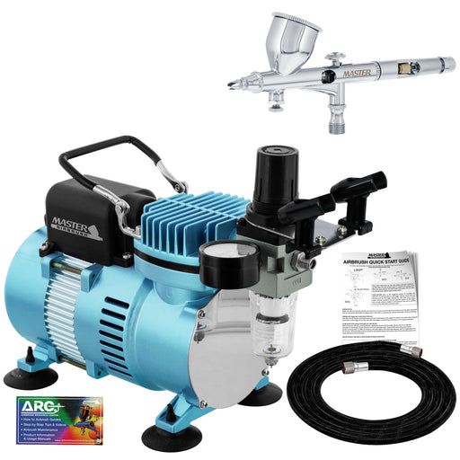 Cool Runner II Dual Fan Air Compressor System with a Fine Detail Control Gravity Feed Dual-Action Airbrush Set with 0.2mm Tip - Hose, How-To Guide