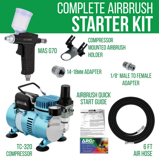 Dual-Action Trigger Style Gravity Airbush with Cool Runner II Dual Fan Air Compressor System and Hose