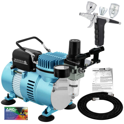 Deluxe Dual-Action Trigger Style Gravity Airbush with Cool Runner II Dual Fan Air Compressor System and Hose