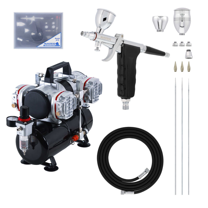 Hi-Flow Model G79 Airbrushing System with Model TC-848 4 Cylinder Piston Air Compressor with Air Storage Tank
