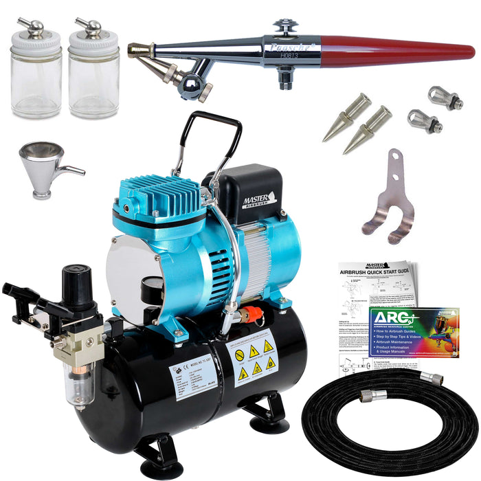 Paasche H-SET Series Single-Action Siphon Feed Airbrush Kit with a Master Cool Runner II Air Compressor with Air Tank & Air Hose