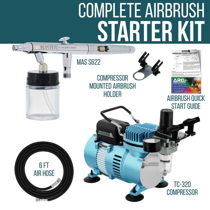 6 Dual-Action Siphon Feed Airbrushes with Airbrush Air Compressor