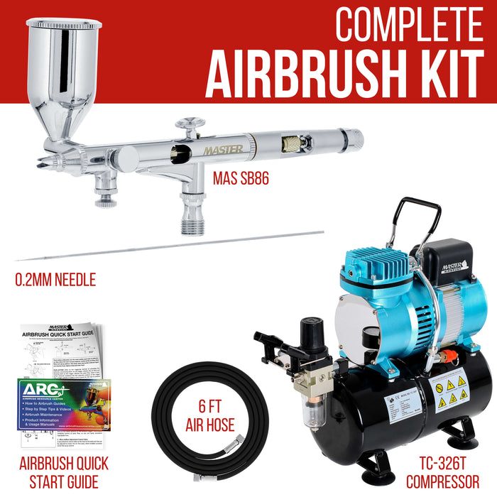 High Precision Detail Control Dual-Action Side Feed Airbrush Set with Cool Runner II Dual Fan Air Tank Compressor Kit, 0.2mm Tip, 1/2oz Gravity Cup