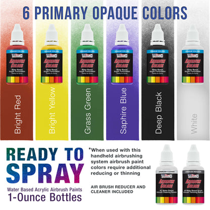 Cool Runner II with Dual Fan Compressor & 2 Airbrushes - Includes 6 Primary Acrylic Paint Colors Artist Set, Color Chart & Hose