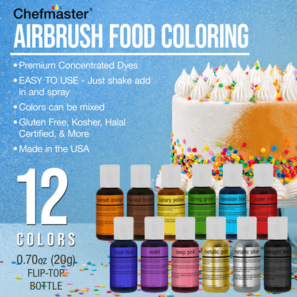 Cool Runner II Airbrush Cake Decorating Kit with Dual Fan Air Compressor, 2 Airbrushes, 12 Color Chefmaster Food Coloring Set