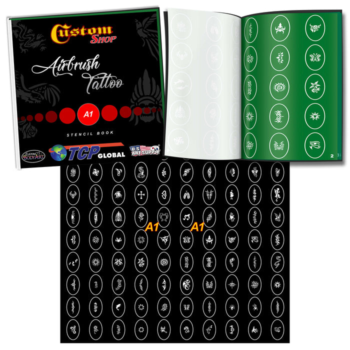 Cool Runner II Dual Fan Air Compressor Custom Body Art System with Gravity Feed Airbrush, 8 Color Temp Tattoo Paint Set, 100 Stencils