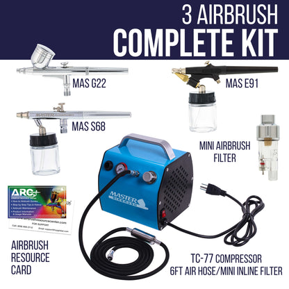 3 Multi-Purpose Kit with High Performance Compact Airbrush Compressor