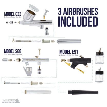 3 Multi-Purpose Kit with High Performance Compact Airbrush Compressor