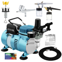 3 Professional Multi-Purpose Airbrushing System Kit - Hose, Air Compressor, Universal Airbrush Holder - How-To-Airbrush Guide Booklet