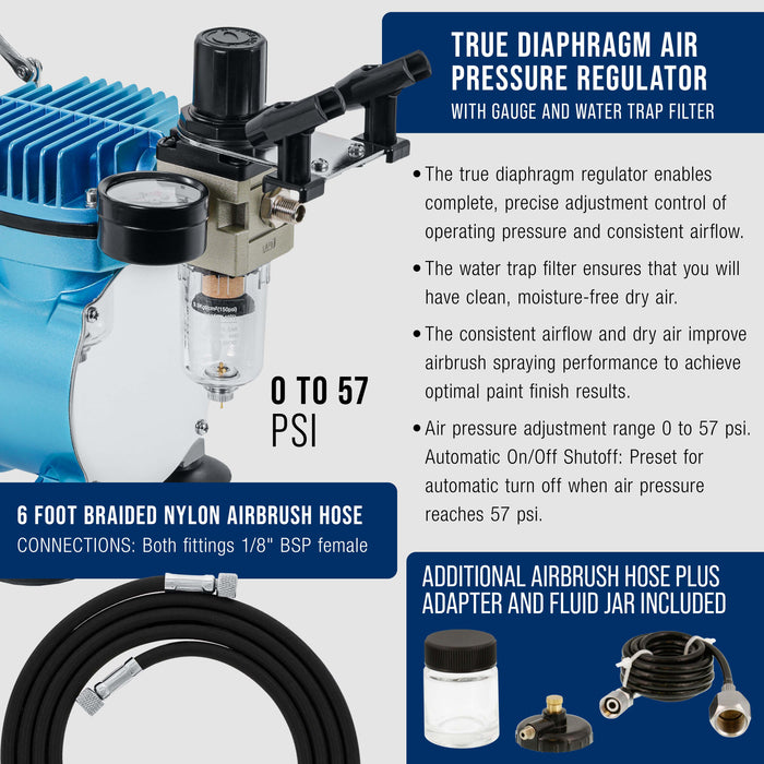 compressor for fishing lure airbrush TCP Global Corp Master Airbrush Professional 3 Airbrush Kit with Compressor and Air Filter/Regulator