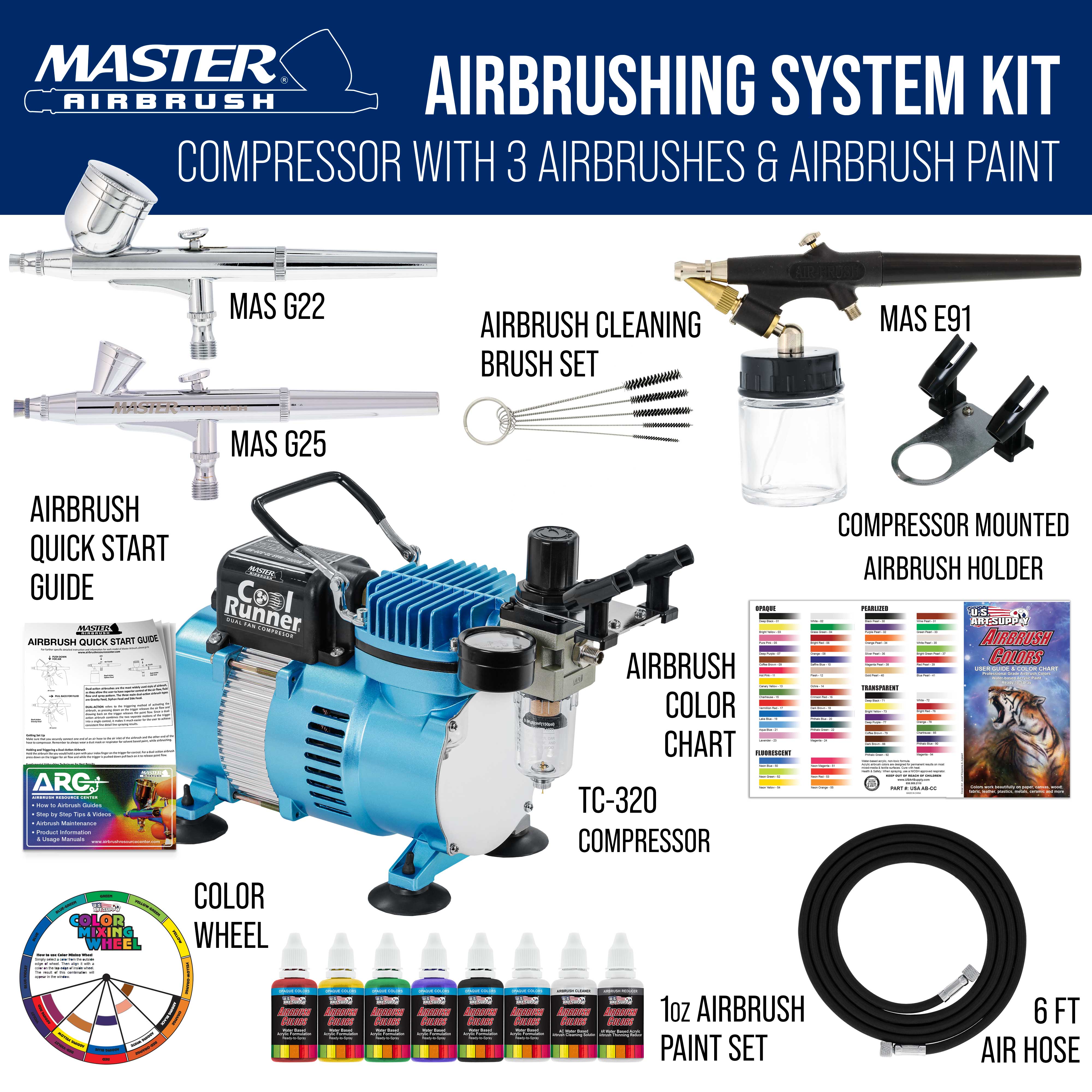 3 Airbrush Airbrushing System Kit with Dual Fan Air Compressor