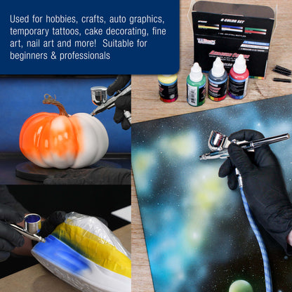 Master Airbrush Cool Runner II with Air Compressor Dual Fan, 3 Airbrushes, 6 Color Acrylic Paint Set, Hose, Brushes & Learning Guide Manual for