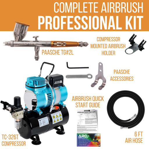 Talon TG Series Dual-Action Gravity Feed Airbrush Kit with Compressor with Air Storage Tank and Air Regulator with Gauge & Air Hose