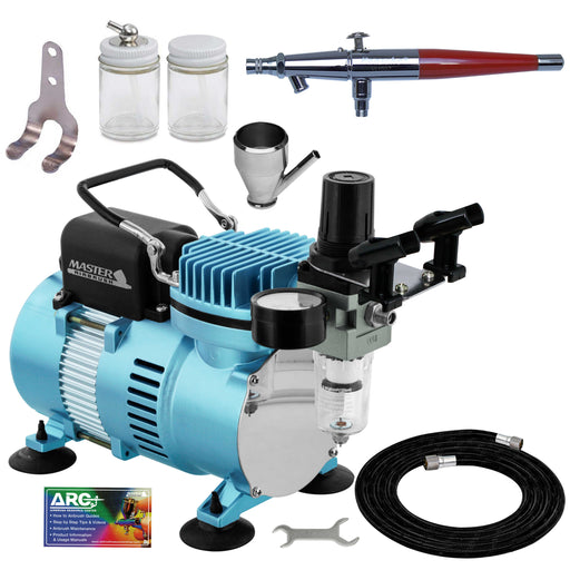 Paasche VL Series Dual-Action Siphon Feed Airbrush Kit with Cool Runner II Dual Fan Air Compressor System & Air Hose