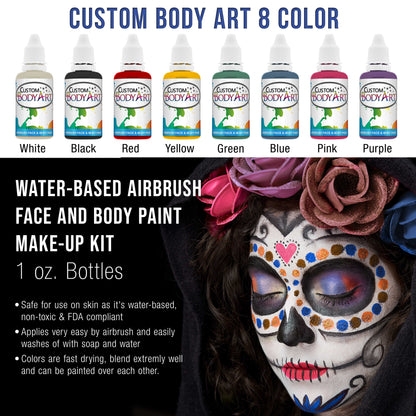 Cool Runner II Airbrush Kit with Dual Fan Air Compressor, 8 Color Water-Based Face & Body Art Paint Set, Pro Gravity Airbrush &