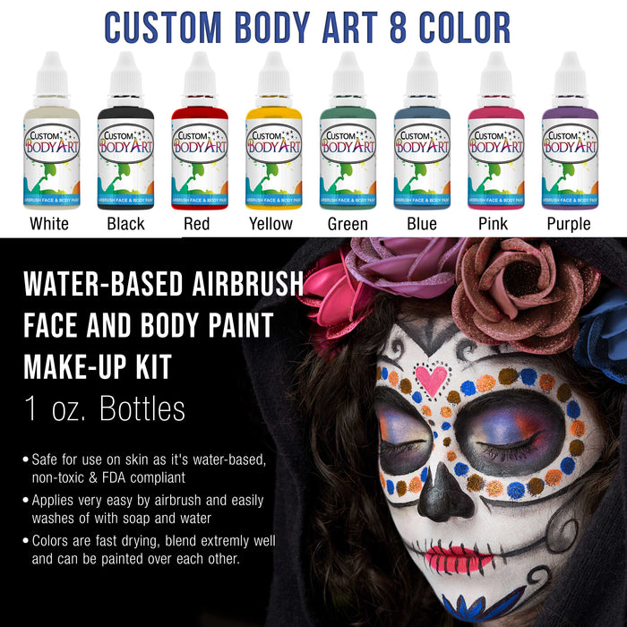 Master Airbrush Cool Runner II Airbrush Kit with Dual Fan Air Compressor, 8 Color Water-Based Face & Body Art Paint Set, Pro Gravity Airbrush & Washable Temporary Tattoo, How-to Guide