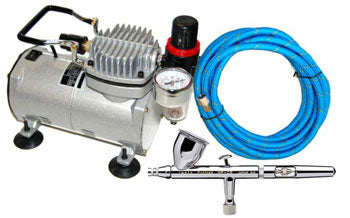 Iwata Eclipse HP CS Airbrush Set with a 1/5 hp Dual Fan Air Compressor System Kit, 0.35mm tip, 6ft Hose, Holder, How-To Guide