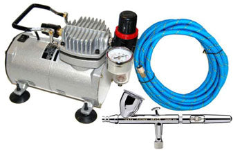 Eclipse HP CS Airbrush Set with a 1/5 hp Dual Fan Air Compressor System Kit, 0.35mm tip, 6ft Hose, Holder, How-To Guide