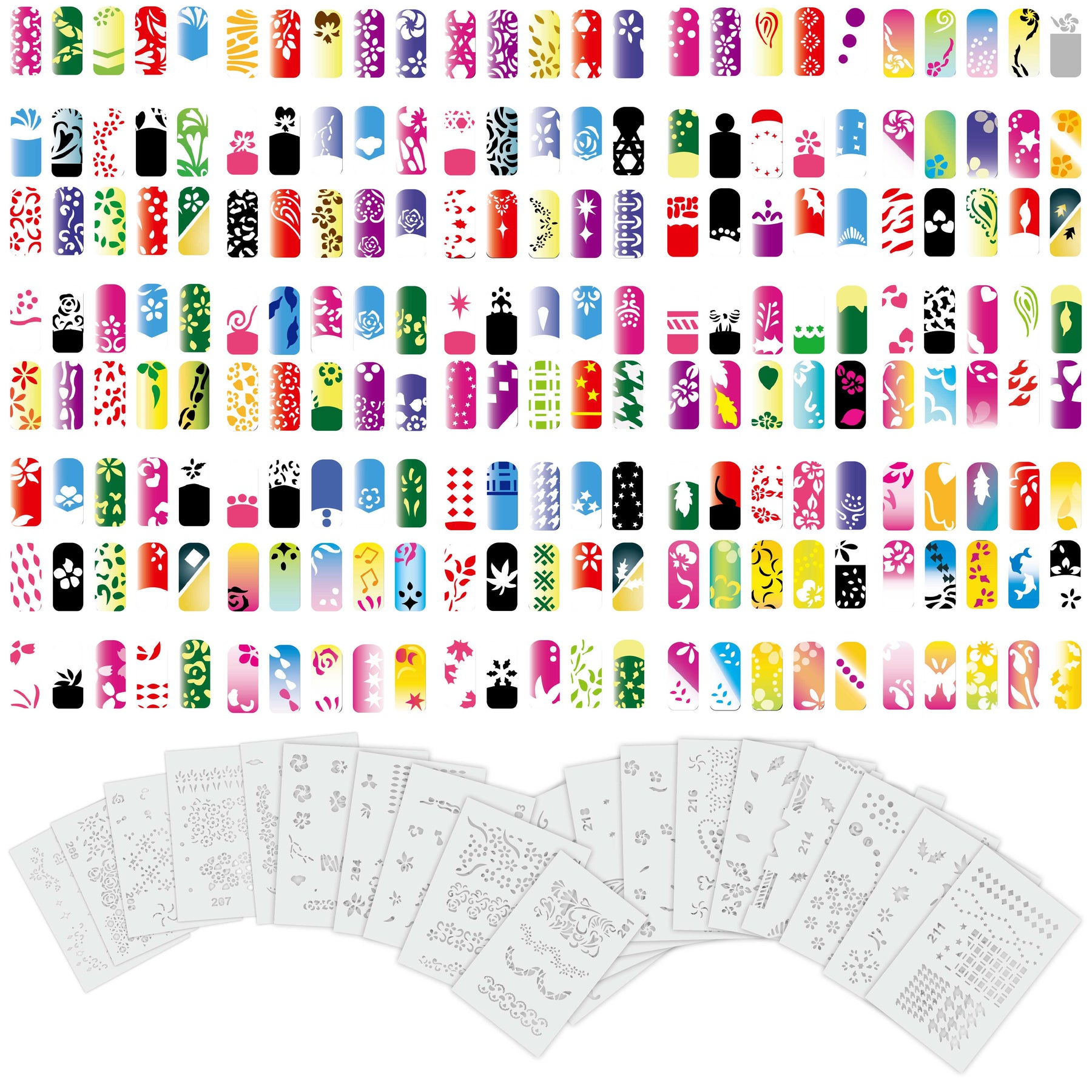 Custom Body Art Airbrush Nail Stencils - Design Series Set # 2 includes 20  Individual Nail Templates with 16 Designs 