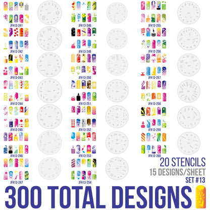 Airbrush Nail Stencils - Nail Art Stencils Series #13: 340 Unique Designs from 20 Individual Templates