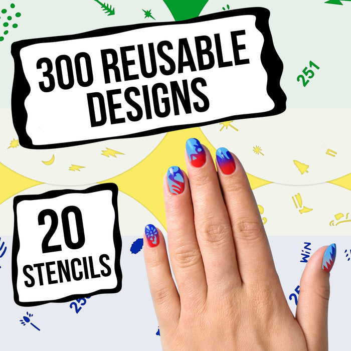 Airbrush Nail Stencils - Design Series Set # 13 Includes 20 Individual Nail Templates with 17 Designs each for a total of 340 Designs of Series #13