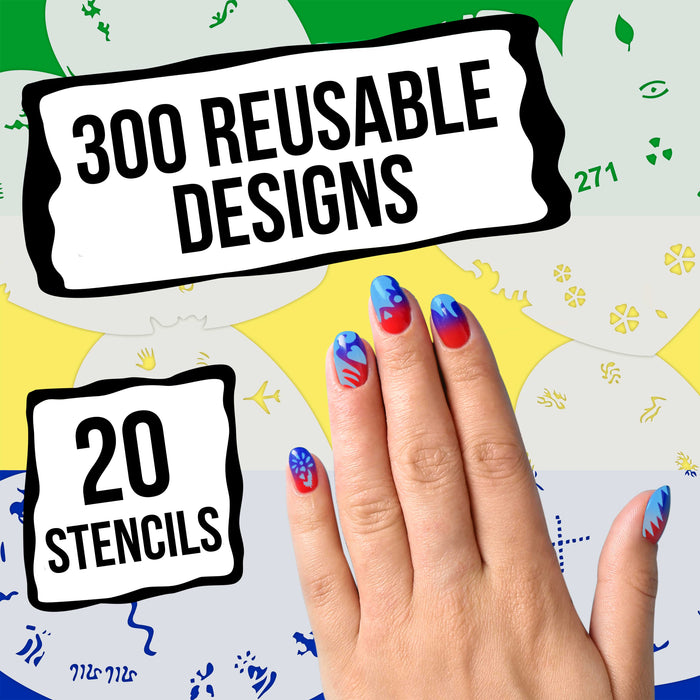 Airbrush Nail Stencils - Design Series Set # 14 Includes 20 Individual Nail Templates with 16 Designs each for a total of 320 Designs of Series #14