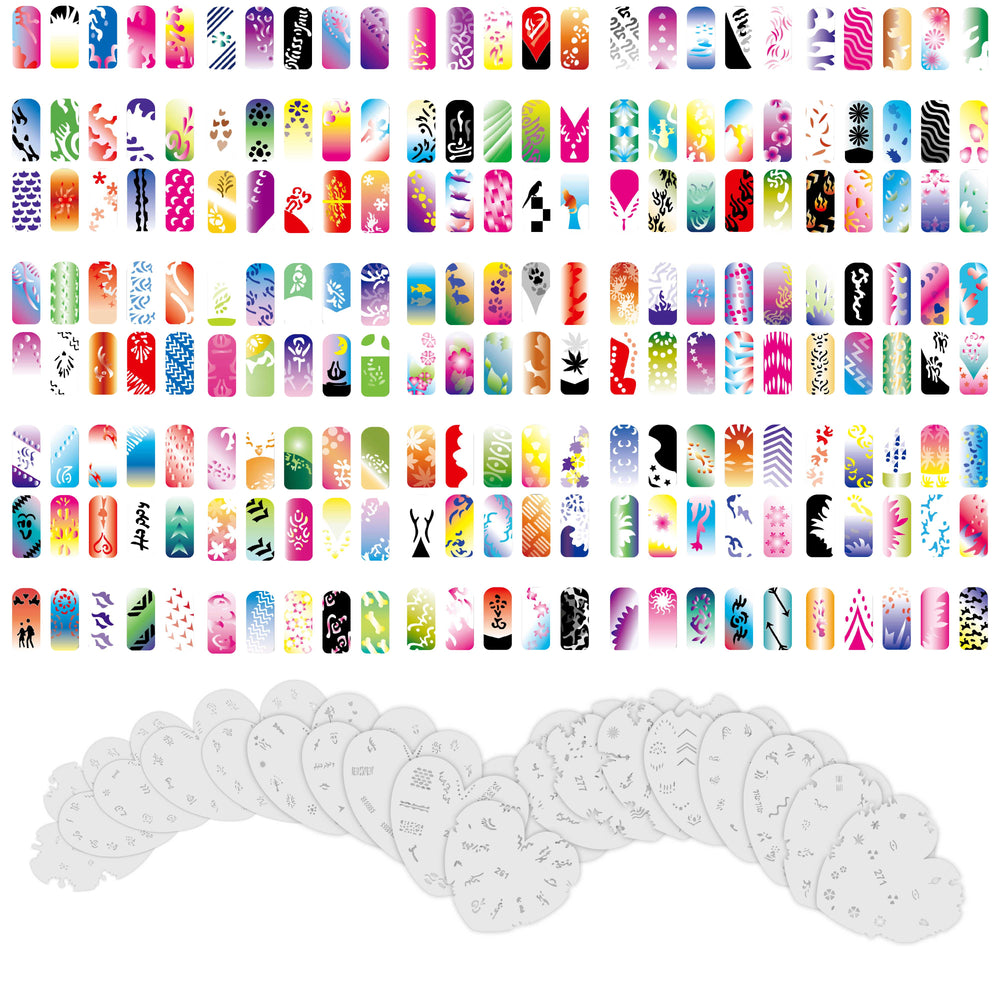 Airbrush Nail Stencils - Design Series Set # 14 Includes 20 Individual Nail Templates with 16 Designs each for a total of 320 Designs of Series #14