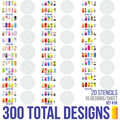 Airbrush Nail Stencils - Nail Art Stencils Series #16: 260 Unique Designs from 20 Individual Templates