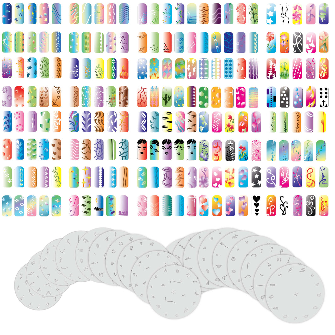 Airbrush Nail Stencils - Nail Art Stencils Set #2: 320 Unique Designs from 20 Individual Templates