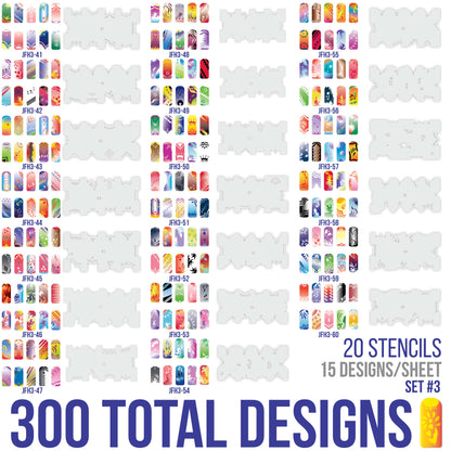 Airbrush Nail Stencils - Nail Art Stencils Set #3: 240 Unique Designs from 20 Individual Templates