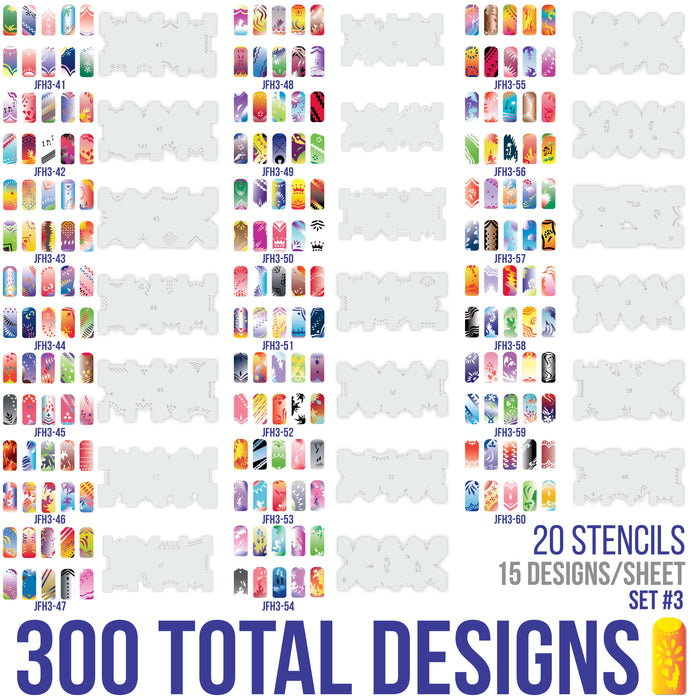 Airbrush Nail Stencils - Design Series Set # 3 Includes 20 Individual Nail Templates with 12 Designs each for a total of 240 Designs of Series #3
