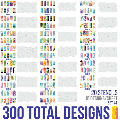 Airbrush Nail Stencils - Nail Art Stencils Set #4: 320 Unique Designs from 20 Individual Templates