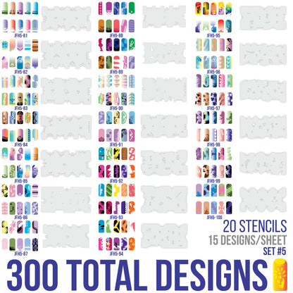 Airbrush Nail Stencils - Nail Art Stencils Set #5: 260 Unique Designs from 20 Individual Templates