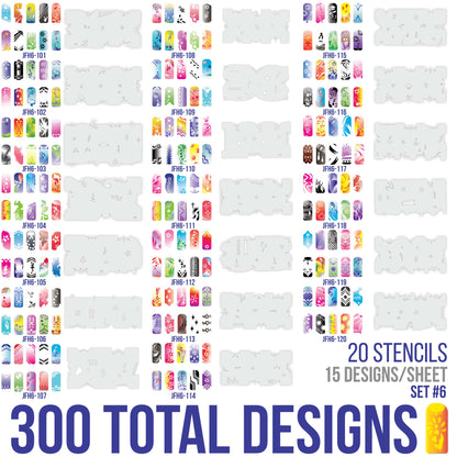 Airbrush Nail Stencils - Nail Art Stencils Set #6: 280 Unique Designs from 20 Individual Templates