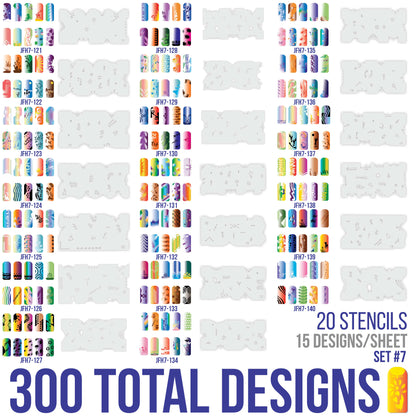 Airbrush Nail Stencils - Nail Art Stencils Set #7: 320 Unique Designs from 20 Individual Templates