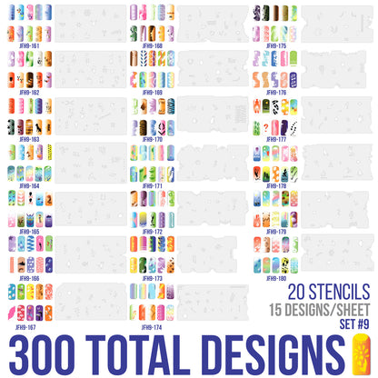 Airbrush Nail Stencils - Nail Art Stencils Set #9: 300 Unique Designs from 20 Individual Templates